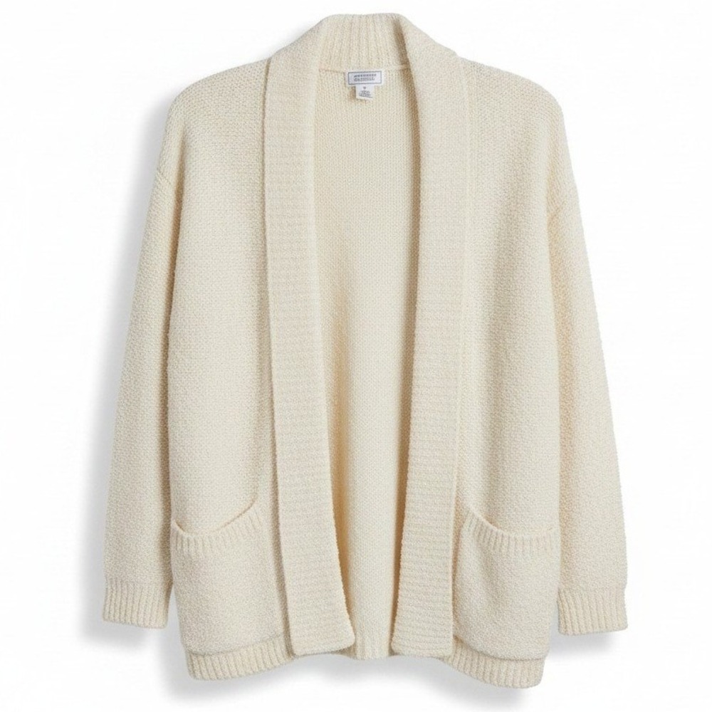 Jennifer Moore Cream Open Front Shawl Collar Knit Cardigan Women's Large Sweater